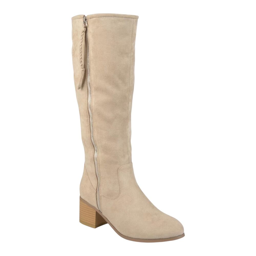 Journee Women's Sanora Wide Calf Stacked Heel Boots Stone Size 12